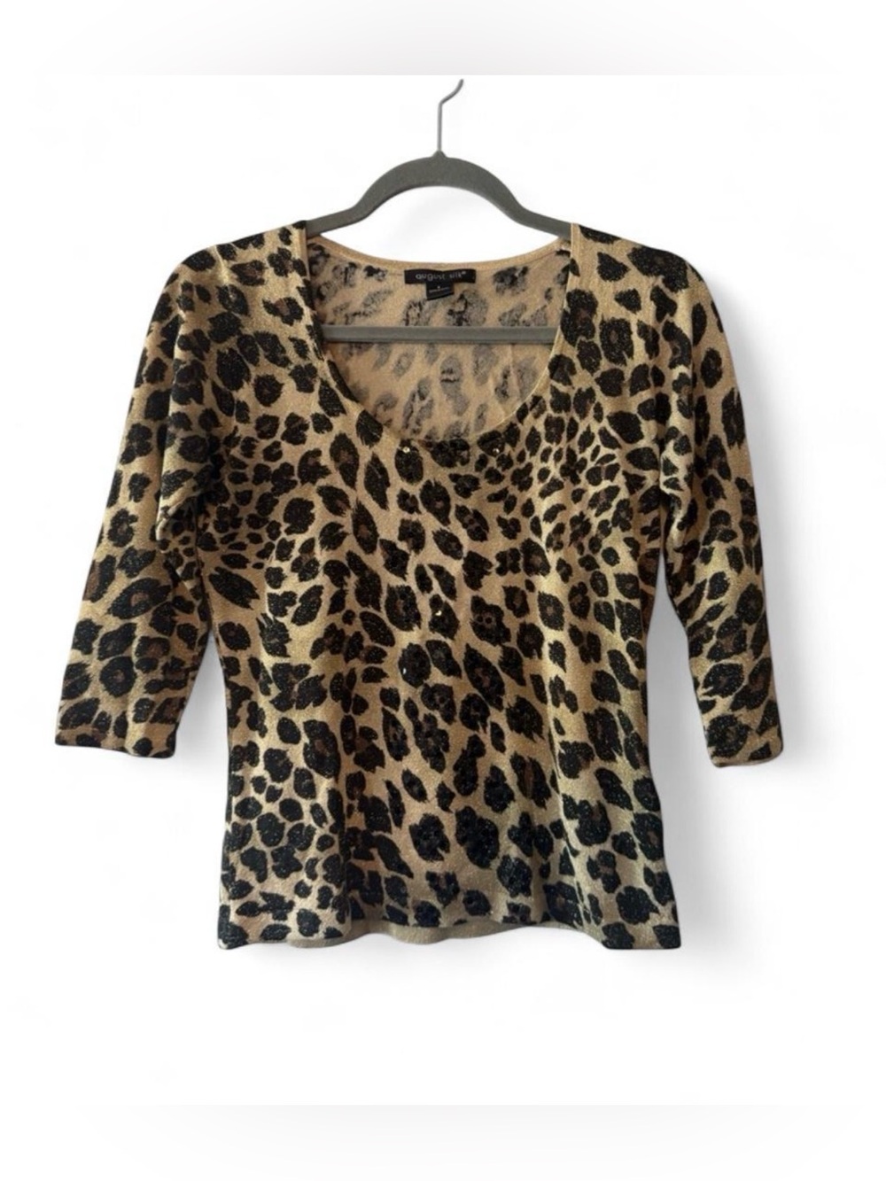 Vtg silk leopard sequin top